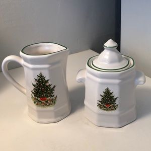 Pfaltzgraff Christmas Tree Creamer and Sugar